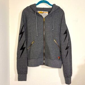 Aviator Nation 4 Bolt Zip Hoodie Gray size XS